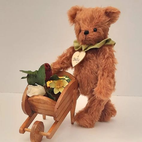 Dally, little brother to Dilly bear, he's just a little over 10" tall, a sweet little bear who loves the outdoors especially picking flowers but he would settle anywhere as long as he gets the occasional hug. #newbears #teddybear🐻 #teddybearlovers #teddybearcollectors #bearlovers🐻❤🐻 #mohair #mohairbear #newonfolksy #newoninstagram #@folksyhq #teddybearcollectibles #collectablebears #teddybearartist Coat Pegs, Late To The Party, Mohair Teddy Bear, Favourite Season, Feeling Well, Wooden Tags, Paw Pads, Uk Artist, Textile Artist