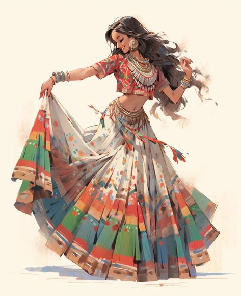 Traditional Women Illustration, Indian Girl Illustration, Dance Poses Drawing, Indian Woman Illustration, Indian Girl Drawing, Women's Style Tips, Indian Women Painting, Dreamy Gowns, Chic Outfit Ideas