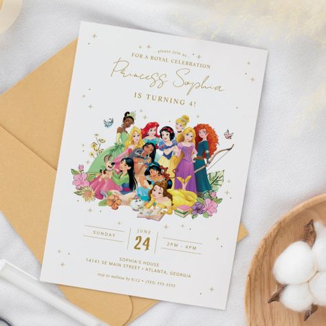 Disney Princess Theme Birthday Party, Disney Princess Invitations, Princess Birthday Party Invitations, Princess Party Invitations, Disney Princess Theme, Disney Word, Princess Birthday Party Decorations, Disney Princess Birthday Party, Princess Theme Birthday