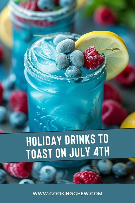 A blue raspberry vodka lemonade drink with raspberries and blueberries on a table. July 4th Drinks, July 4th Cocktails, 4th Drinks, Sparkling Cocktails, Patriotic Drinks, 4th Of July Cocktails, Spiked Lemonade, Raspberry Gin, America Birthday