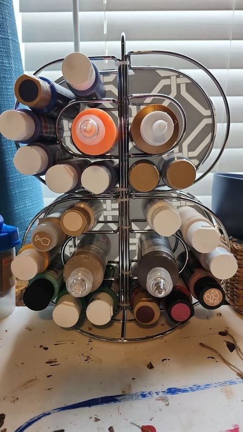 Dollar Tree Paint Holder Diy, Diy Paint Bottle Holder, Diy Nail Holder For Painting, Dollar Tree Paint Holder, Resin Paper Towel Holder, Acrylic Paint Holder Organizers, Paint Holder, 2 Oz. Paint Bottle Storage Diy, Fall Arts And Crafts