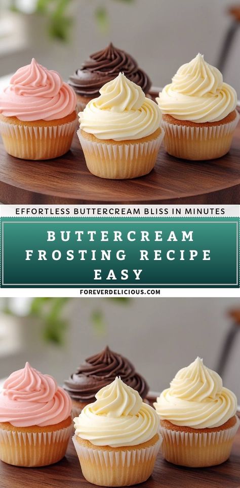 Discover the joy of making simple yet delicious buttercream frosting in just minutes! These four stunning cupcakes topped with pink, brown, and white frosting are as delightful to make as they are to eat. Perfect for any occasion, this easy recipe will have you creating sweet masterpieces in no time. Let’s bring some frosting bliss to your baking! Clean Frosting Recipe, Types Of Icing For Cakes, Homemade Buttercream Frosting Recipe, Best Cake Icing Recipe For Decorating, Cupcake Icing Recipe For Decorating, Best Frosting For Cakes, Recipe For Buttercream Frosting, Frosting That Doesn't Need Refrigeration, Perfect Buttercream Frosting For Piping