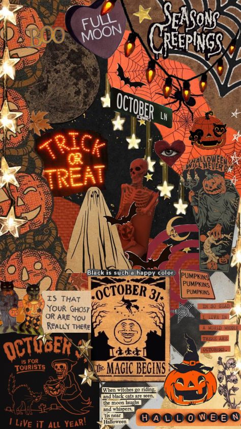 Halloween mood board #vintage #vibes #halloween #art #wallpaper #october #fall #spooky #spookyszn #aesthetic #mood #moodboard Fall Vintage Wallpaper, Fall Astethic, Creepy Wallpaper, Halloween Nostalgia, Fall Lockscreen, Seasonal Wallpaper, Wallpaper Collages, Spooky Wallpaper, Helloween Wallpaper