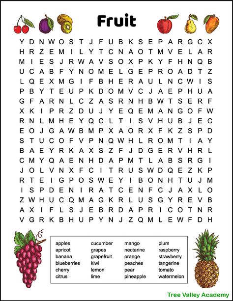 A difficult fruit word search. It's free to print. The printable puzzle has 24 hidden fruit names to find and circle. Words are hidden in all directions. Ideal for upper elementary students and older who are ready for the challenge. A fun way for kids to work on spelling of fruit themed words. Pdf includes answers. Option to print in color or black and white. Puzzles For Elementary Students, Search Word Puzzles, Word Search Printables Difficult, Fun Things To Print Out, Large Print Word Searches For Seniors Free Printable, Find The Words Worksheet, Find Words Puzzle For Kids, Find The Words Puzzle, Fun Activities For Kids At School