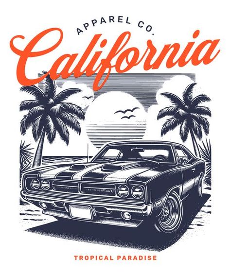 Beach T Shirts Design, Beach Tshirt Designs, California Illustration, T Shirt Logo Design, Free T Shirt Design, T Shirt Design Template, Shirt Logo Design, Design Techniques, Automotive Artwork