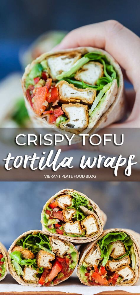 Tortilla Recipe Vegetarian, Tortilla Wraps Vegetarian, Vegan Wrap Recipes Plant Based, Crispy Tofu Wrap, Plant Based Wraps Recipes, Tofu Tortilla Wraps, Crispy Tofu Meals, Easy Vegetarian Wraps, Easy Tofu Lunch Recipes