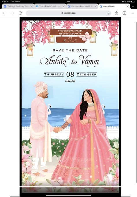 Cartoon Wedding Invitations Illustration, Save The Date Indian Wedding, Save The Date Indian, Wedding E Invite, Cartoon Wedding Invitations, Digital Wedding Invitations Design, Wedding Illustrations, Designing Process, Wedding Card Design Indian