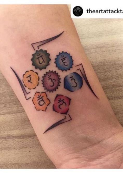 Vedic Tattoo, Seven Chakra Tattoo, Sanatan Tattoo, Hindu Tattoos Symbols Spiritual, Spiritual Tattoos Ideas, Hindu Tattoos For Women, 7 Chakras Tattoo, Bholenath Tattoo, Chakras Tattoo