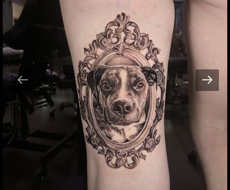 Pet Portrait Tattoo Frame, Gizmo Tattoo, Pet Portrait Tattoo, Cameo Tattoo, Frame Tattoo, Dog Portrait Tattoo, 2024 Tattoo, Animals Tattoo, Tattoo Dog