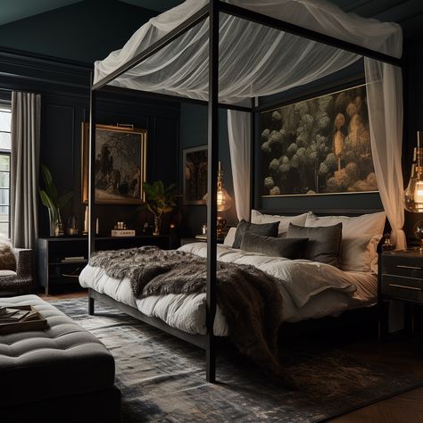 Dark Moody Bedroom, Dark Bedroom, Dark Romantic Bedroom, Bunk Bed Designs, King Size Bed Designs, Moody Bedroom Ideas, Simple Bed Designs, Moody Bedroom, Feminine Bedroom