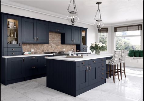 Indigo Kitchen, Blue Shaker Kitchen, Shaker Kitchen Doors, Blue Kitchen Designs, Open Plan Kitchen Dining, Blue Kitchen Cabinets, Shaker Style Doors, Shaker Kitchen, Blue Kitchen