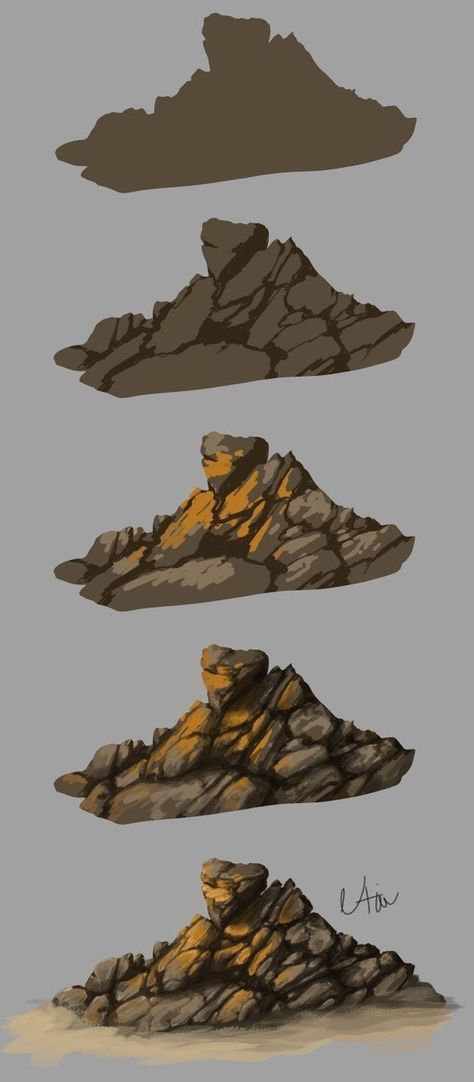 Landscape Drawing Tutorial, Concept Art Landscape, Rock Steps, Concept Art Tutorial, Digital Painting Techniques, Digital Painting Tutorials, Landscape Drawings, 2d Art, Environment Concept Art