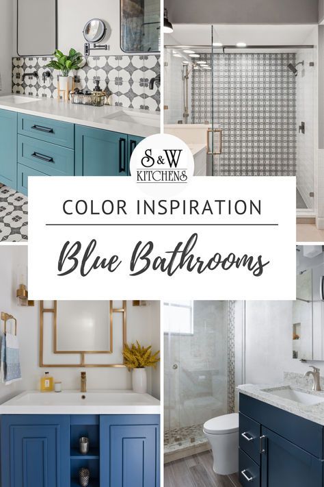 Get inspired by the latest roundup of bathroom remodels with the color blue! Blue Bathroom Remodel Ideas, Guest Bathroom Ideas Blue Vanity, Farmhouse Bathroom With Blue Vanity, Modern Bathroom Colours, Blue And Grey Bathroom, Light Blue Tile, Blue Bathrooms, Blue Green Bathrooms, Traditional Bathroom Remodel