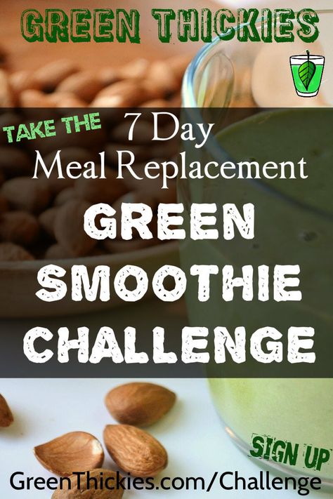 Take the Green Thickies 7 day meal replacement green smoothie challenge now Green Thickies, Smoothie Green, Green Smoothie Challenge, Green Detox Smoothie, Healthy Green Smoothies, Smoothie Challenge, Meal Replacement Shakes, Green Smoothies, Special Diets