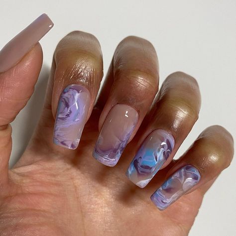 Purple Marble French Tip Nails, Marble Nails With Gems, Purple Marble Nails, Purple Marble, Marble Nails, Nail Pro, Marble Design, French Tip Nails, Dope Nails