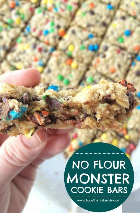 Gluten Friendly Desserts, My Gluten Free Kitchen, Cute Gluten Free Desserts, Dessert Bars Gluten Free, Monster Cookies Recipe Gluten Free, Healthy Monster Cookie Bars, Gluten Cookie Recipes, Keto And Gluten Free Desserts, Keto Monster Cookie Bars