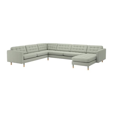 LANDSKRONA Sectional, 5-seat - Gunnared light green, wood  - IKEA Ikea Landskrona, Sofa Corner, Corner Sofa Chaise, Chaise Lounge Sofa, Ikea Store, Ikea Sofa, Chaise Lounges, Green Metal, Ikea Family