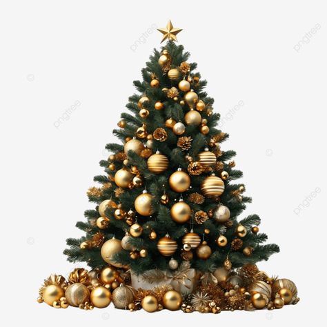 christmas tree with golden baubles and decorations on a white background christmas tree with golde Christmas Tree With Gold Decorations, White Background Christmas, Golden Christmas Tree, Gold Christmas Tree Decorations, Christmas Tree Png, Golden Christmas, Background Christmas, Transparent Image, Gold Christmas Tree