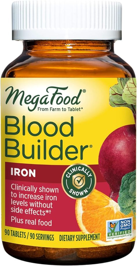 MegaFood Blood Builder - Iron Supplement Clinically Shown to Increase Iron Levels without Side Effects - Energy Support with Iron, Vitamins C and B12, and Folic Acid - Vegan - 90 Tabs - Sterile Environment - BBL Recovery - Recovery Essentials - Cosmetic Surgery - Spooky Season - Big Booty - Self Love - October - Nurses List - Faja - Curves - Recovery - Healing - Miami - Hourglass Figure - Easy Clean Up - Skin Prep - BBL Prep - Increase Iron Levels, Iron Pills, Iron Tablets, Vegan Iron, Increase Iron, Iron Supplement, Mini Iron, C Vitamin, Supplements For Women