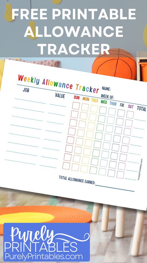 Printable Allowance Tracker, Allowance System For Kids, Kids Allowance Chart, Allowance Chore Chart, Free Chore Chart, Allowance Tracker, Allowance System, Chores And Allowance, Allowance Chart