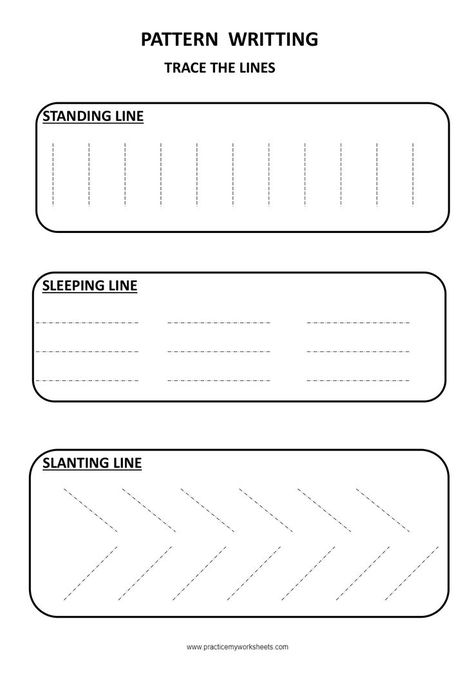 English Alphabet Pattern Tracing Free Worksheets for kindergarten Standing Sleeping Slanting Lines Worksheet, Patterns Tracing Worksheet, Line Tracing For Preschool, Trace Slanting Lines, Writing Patterns For Preschool, English Lines For Writing, Tracing Sleeping Lines Worksheet, Tracing Patterns Free Printable, Pattern Writing For Preschoolers