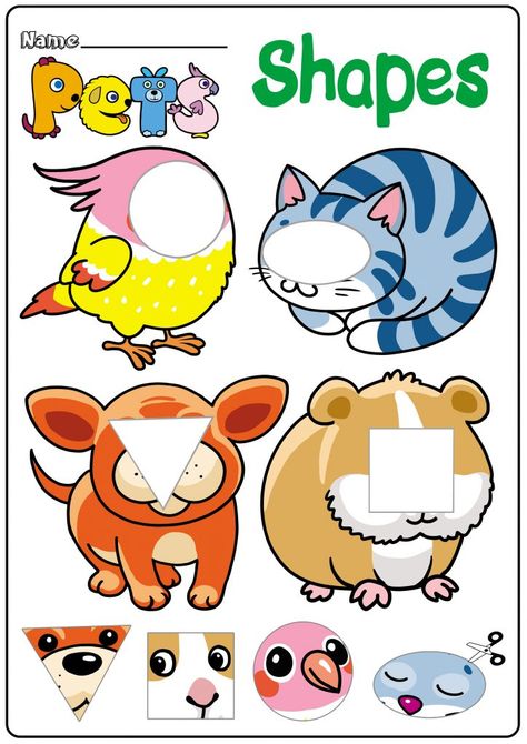 Pet Worksheets and Activities for Kindergarten | TeachersMag.com Preschool Pet Activities, Pets Preschool Theme, Animal Worksheets, Shapes Worksheets, Animal Activities, Preschool Theme, Preschool Printables, Toddler Learning Activities, Preschool Learning Activities