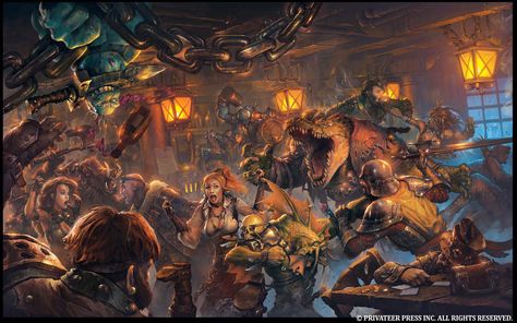 Fantasy Party Art, Fantasy Bar Art, Fantasy Bar, Fantasy Tavern, Adventuring Party, Mid 90's, Fantasy Party, Post Apocalyptic Art, Panoramic Art