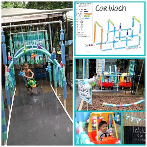 Pvc Car Wash For Kids, Diy Sprinklers For Kids, Car Wash Birthday Party, Car Wash For Kids, Car Wash Party, Pvc Pipe Sprinkler, Kid Car Wash, Diy Car Wash, Outdoor Water Games