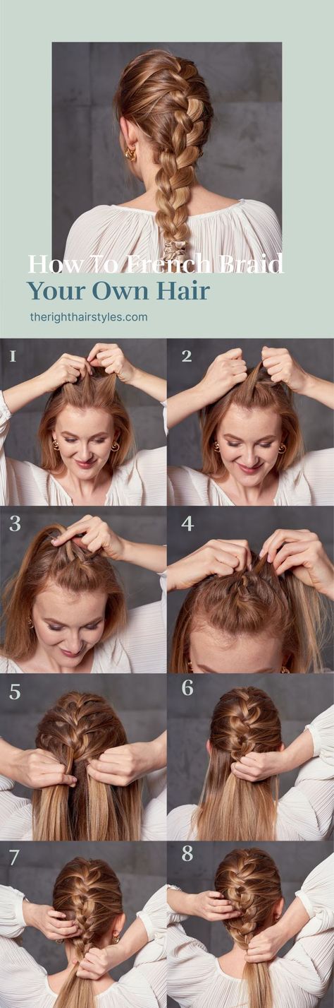 101 Guide on How to French Braid Your Own Hair Voluminous French Braid, Bubble Braid Pigtails Short Hair, Front French Braids, French Braid Your Own Hair, French Braid Short Hair, How To French Braid, Braid Your Own Hair, French Braid Pigtails, French Braids Tutorial