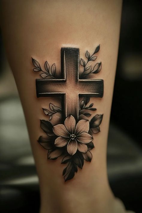 Cross With Boxing Gloves Tattoo, Cross With Crown Tattoos For Women, Cross And Roses Tattoo For Men, Cross Outline Design, 4 People Tattoo, Cross Banner Tattoo, Cross Tattoo Flowers, Cross With Crown Of Thorns Tattoo, Back Cross Tattoo For Men