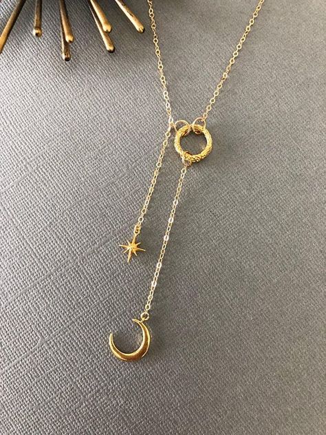 Baguette Diamond Necklace, Moon And Star Necklace, Floating Diamond Necklace, Half Moon Necklace, North Star Necklace, Necklace Minimalist Jewelry, Dainty Diamond Necklace, Star Necklace Gold, Celestial Necklace