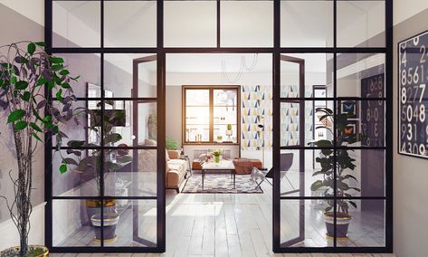 Creative Ways To Separate Room Without Walls Glass Partition Designs, Pintu Interior, Modern Apartment Interior, Glass Partition Wall, Modern Appartement, Glass Room Divider, Verre Design, Glass Room, Glass Doors Interior