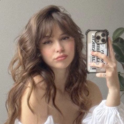 Light Bangs Wavy Hair, Fluffy Side Bangs, Long Hair With Bangs Wavy, Soft Bangs Wavy Hair, Bangs On Frizzy Hair, Medium Wavy Hairstyles With Bangs, Birkin Bangs Curly Hair, Bang Inspo Wavy Hair, Wispy Bangs For Wavy Hair