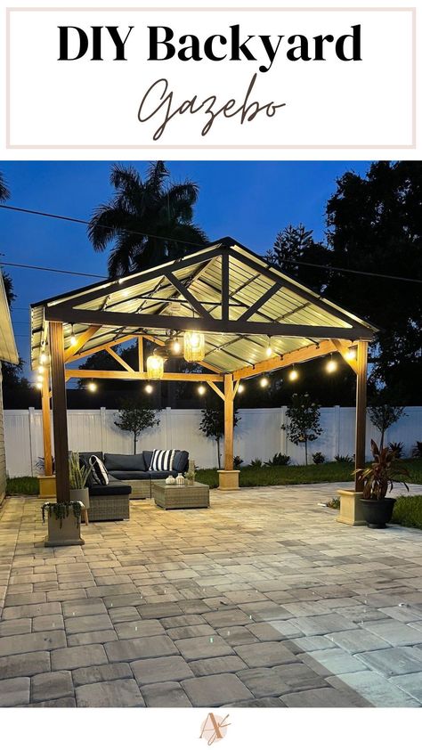 Simple Backyard Gazebo, Tin Roof Gazebo Ideas, Backyard Grill Gazebo, Diy Pergola Ideas On A Budget, Steel Gazebo Ideas Backyard, Small Backyard Pavilion, Build Gazebo On Deck, Wood Gazebo Diy, Small Yard Gazebo Ideas