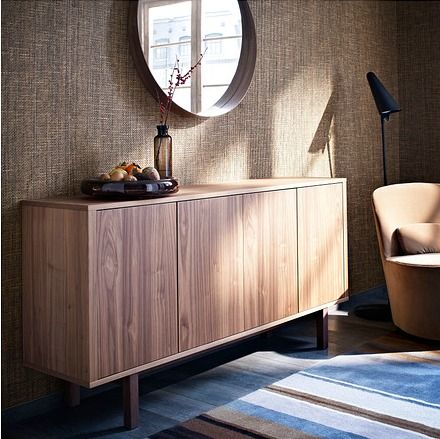 The distinctive grain pattern in the walnut veneer makes each STOCKHOLM sideboard a warm and unique addition to your home Ikea Stockholm Sideboard, Buffet Ikea, Ikea Sideboard, Ikea Stockholm, Sideboards Living Room, Walnut Sideboard, Side Board, Timeless Furniture, Ikea Family