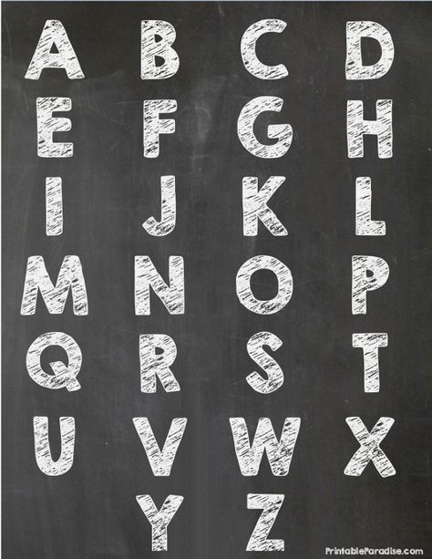 Printable Alphabet Letters on Chalkboard Chalkboard Lettering Alphabet, Chalkboard Letters, Letter Cutouts, Chalk Fonts, Chalkboard Wall Art, Letters Printable, Print Alphabet, Uppercase Alphabet, Chalkboard Lettering