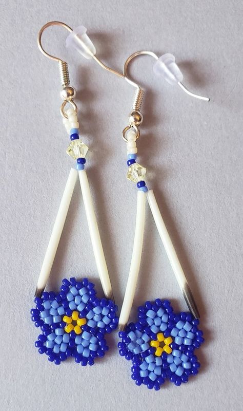 Porcupine Quill Forget-Me-Not Earrings sold by Beluga Beads and Creations on Storenvy Porcupine Quill Jewelry, Bone Bead Necklace, Beaded Jewelry Pattern, Porcupine Quills, Forget Me Not Flower, Beaded Fringe Earrings, Handmade Jewlery, Beaded Earrings Diy, Native Beadwork