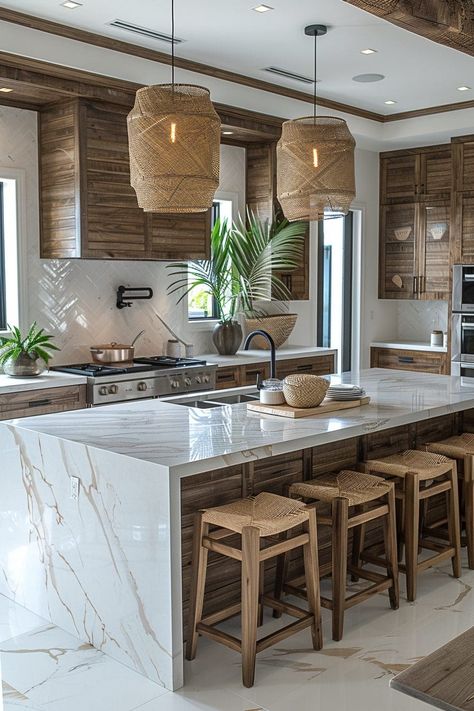 Modern Walnut Kitchen, Property Preservation, Walnut Kitchen Cabinets, Tropical Kitchen, Coastal Kitchen Design, Walnut Kitchen, Beach House Kitchens, Fabulous Kitchens, Organizing Hacks