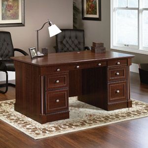 Sauder Palladia Executive Desk, Select Cherry Finish Executive Desk Home Office, Sauder Furniture, Wood Office Desk, Noi That, Executive Office Desk, Pedestal Desk, Furniture Shopping, Big Desk, Executive Desk