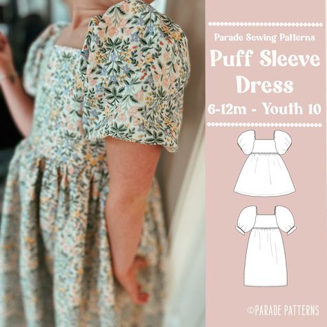 PUFF SLEEVE DRESS pdf sewing pattern/A0 |  video tutorial | dress length or midi length, 2 puffy sleeves Mommy And Me Dress Pattern, Patchwork Dress Pattern Free Sewing, Mommy And Me Sewing Patterns, Puffy Sleeve Dress Pattern, Mood Sewing Patterns Free, Easy Beginner Sewing Patterns, Maternity Dress Pattern Sewing, Sewing Kids Clothes Patterns, Easy Sewing Toys