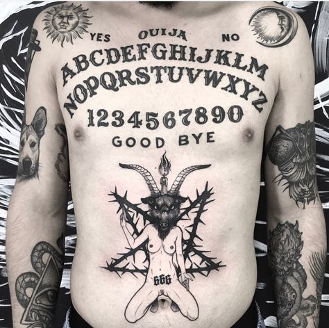 Satanic Tattoo Design, Planchette Tattoo, Ouija Tattoo, Satanic Tattoos, Occult Tattoo, Sweet Tattoos, Spooky Tattoos, B Tattoo, Horror Tattoo