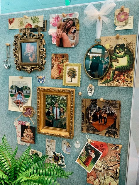 Collage/gallery wall for in-person office! Gallery Wall Classroom, Office Bulletin Board, Office Bulletin Boards, Room Pic, Scrapbook Gallery, Pic Collage, 2025 Vision, Bulletin Board, Vision Board