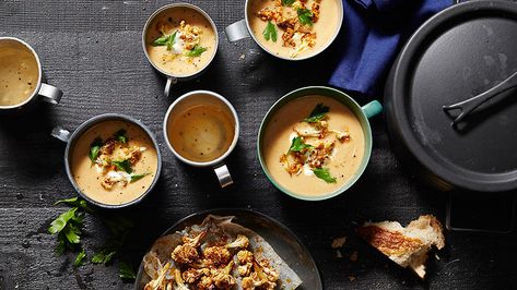 Middle Eastern cauliflower soup | Soup recipes | SBS Food Healthy Winter Dinners, Meals For Winter, Easy Winter Recipes, Winter Dinners, Good Soup, Spiced Cauliflower, Sbs Food, Vegetarian Menu, Red Lentil Soup