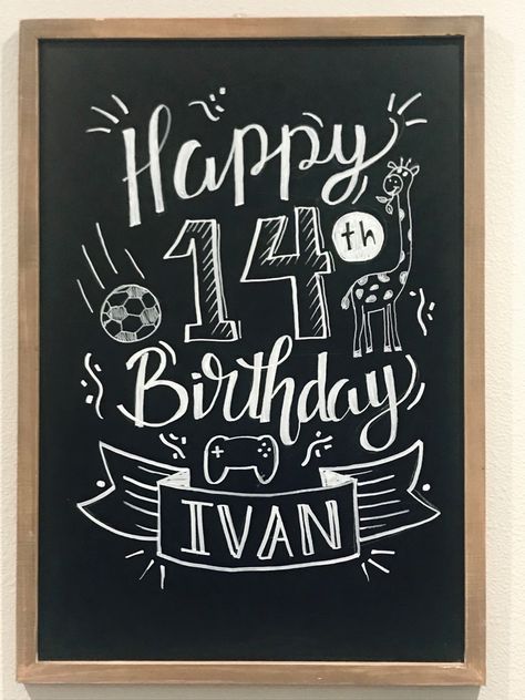 Birthday Chalkboard Art Ideas, Birthday Chalkboard Art, Chalkboard Crafts, Blackboard Drawing, 40 Year Anniversary, Chalkboard Drawings, Window Drawing, Sidewalk Chalk Art, Chalkboard Ideas