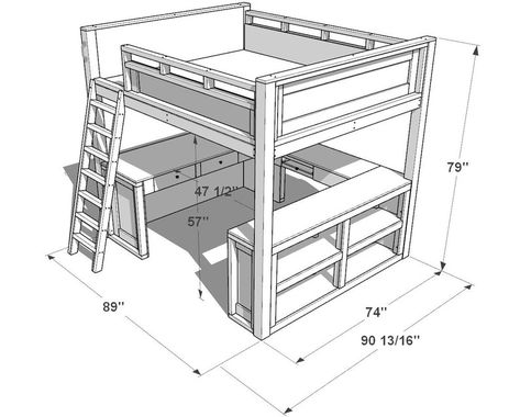 Queen DIY Loft Bed Plan PDF: Step-by-step Guide for a Stylish Space-saving Bedroom Solution - Etsy Canada Queen Loft Beds, Build A Loft Bed, Bunk Beds Boys, Diy Loft, Space Saving Bedroom, Loft Bed Plans, Diy Loft Bed, Diy Bunk Bed, Bunk Bed With Desk