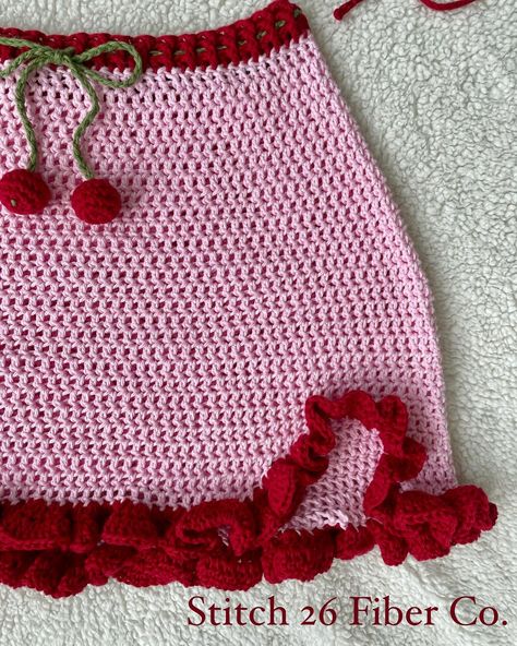 Cherry Set 🍒 Dm me to order your custom crochet piece 🛍️ #stitch26fiberco #stitch26 #stitchedbyadri #crochet #summer #handmade #pink #red #ootd #grwm #knit #slowfashion #fashion #smallbuainess #crocheting #crochetaddict #crochetlove #fashiondesigner #dallas #texas Crochet Cherry Top, Knitted Skirt Pattern, Crotchet Fits, Skirts Crochet, Crochet Swimwear Pattern, Cherry Crochet, Random Crochet, Red Ootd, Crochet Cherry