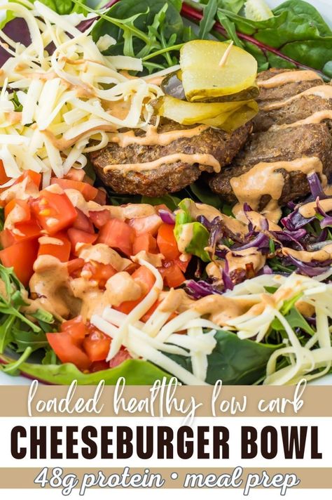 Whip up this cheeseburger bowl for a healthy twist on a classic favorite! Perfect for meal prep, this recipe combines lean ground beef with a savory cheeseburger sauce and all your favorite toppings. It's a macro-friendly meal that's both gluten-free and keto-friendly, making it a great choice for those watching their carbs. Dress it up with a simple cheeseburger salad bowl dressing for a delicious lunch you'll look forward to. Cheeseburger Salad Bowl, Cheeseburger Sauce, Keto For Kids, Cheeseburger Bowl, Zucchini Sausage, High Protein Meal Prep Recipes, High Protein Meal Prep Ideas, Protein Meal Prep Recipes, Protein Meal Prep Ideas