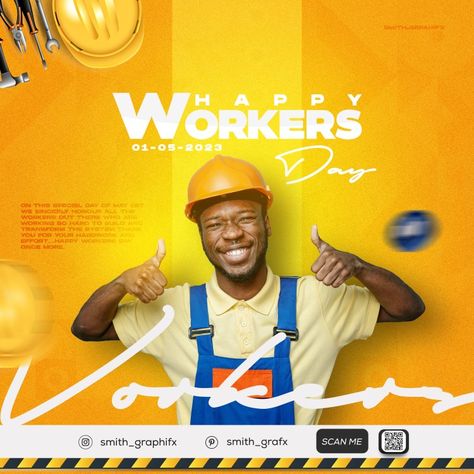 Workers day design Workers Day Flyer Design, Orange Office, Retro Games Wallpaper, Games Wallpaper, Adobe Photoshop Tutorial, Workers Day, Creative Flyer Design, Social Media Advertising Design, Graphic Design Flyer