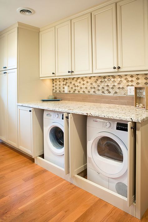 Washer Dryer Cabinet In Kitchen, Recessed Washer And Dryer, Buffet Cabinet In Laundry Room, Pocket Door Washer Dryer, Wash And Dryer In Kitchen, Washer And Dryer Hidden Cabinet, Kitchens With Washer And Dryer In Them, Washer In The Kitchen, Laundry Room In Kitchen Ideas Hidden