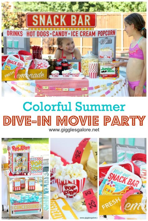 Grab some snacks, pull up a pool float and get ready to watch a movie under the stars at this colorful Summer Dive-In Movie Party! #fun365 #summerparty #partyideas #gigglesgalore #movieparty Pool Movie Party, Dive In Movie Party Ideas, Backyard Pool Party Ideas, Movie Under The Stars, Backyard Pool Party, Pool Party Floats, Dive In Movie, Pool Movie, Outdoor Movie Party